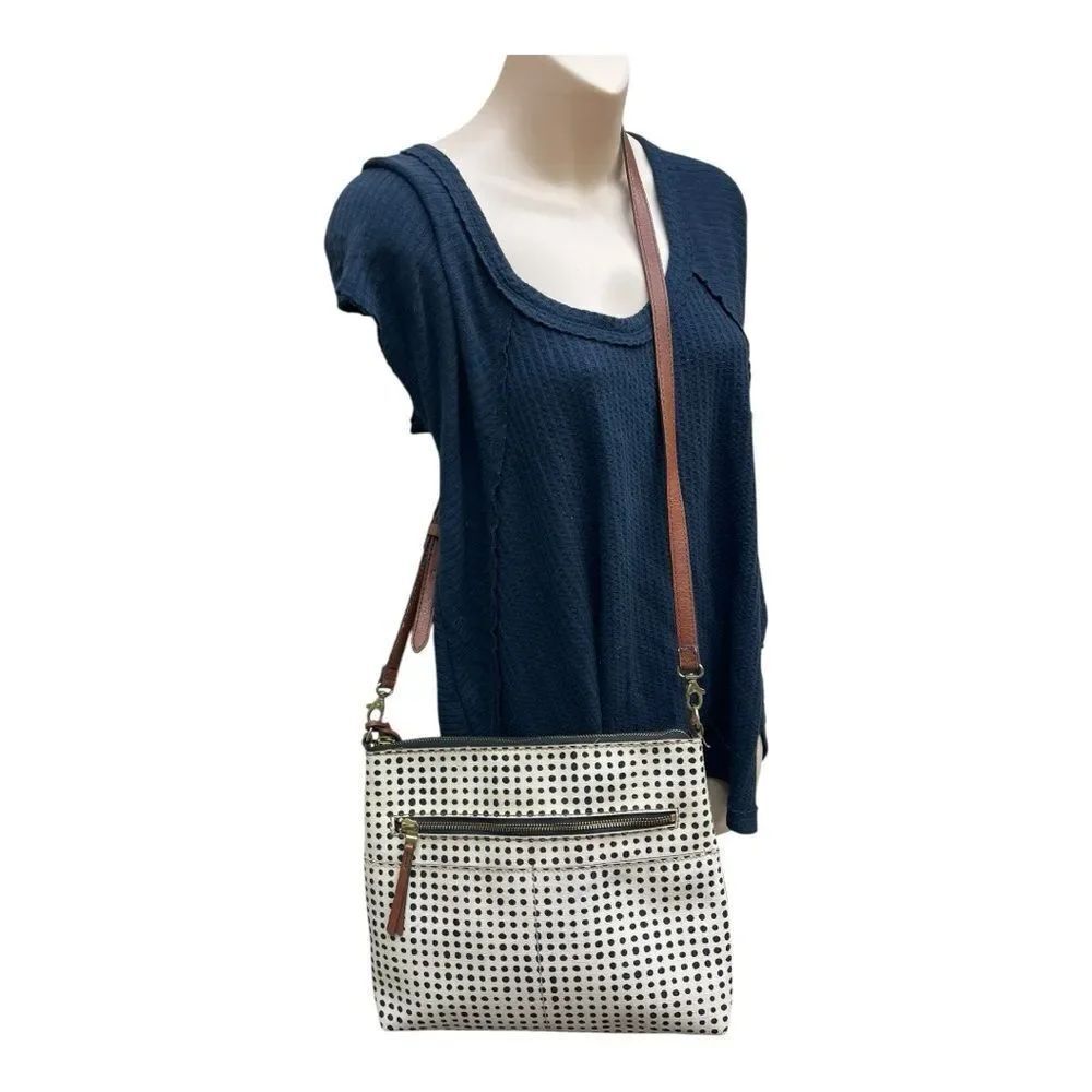FOSSIL Fionia Polka Dot Handbag Crossbody Purse Coated Canvas Leather Trim